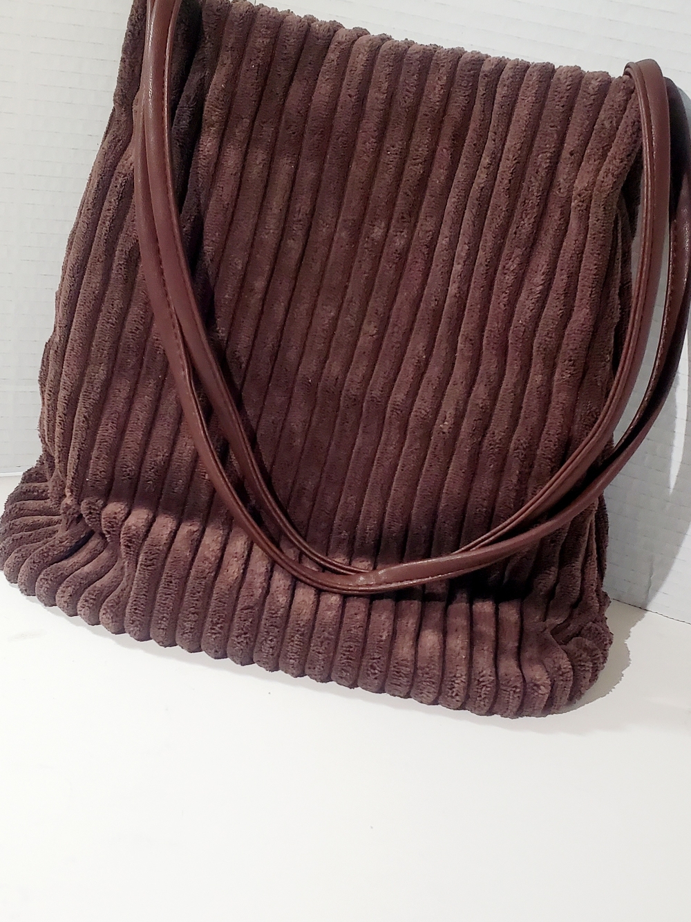 Plush Ribbed Shoulder Bag in Deep Brown - Women
